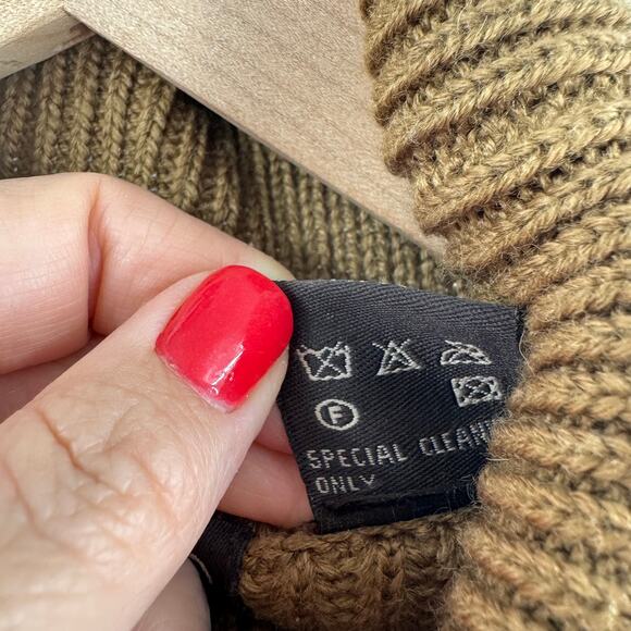 Lorenzino Brown Knit Turtleneck Sweater Suede Leather Trim Cable Knit Size Large - Picture 4 of 8